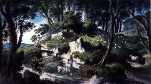 Paysage, avec des vaches et des moutons