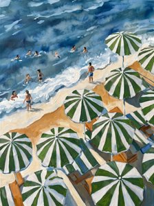 Parasols de plage à rayures vertes