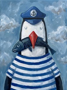 Pingouin marin avec un poisson
