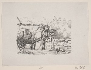 Un garçon décore un harnais de cheval avec des branches vertes - H. C. Henneberg