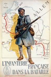 Infanterie française au combat (la ligne rouge représente la ligne Hindenburg) - ill. par H. Delaspre - H. Delaspre