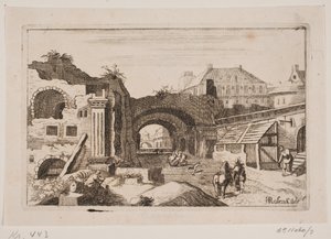 Intérieur de ville avec ruines de bâtiments classiques