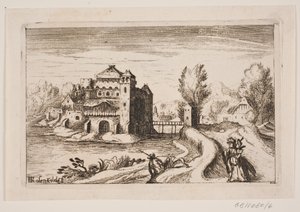 Paysage fluvial avec château sur une colline - H. Rosenkilde