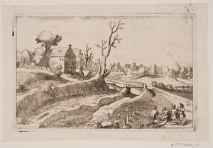 Paysage avec chapelle avec une petite croix sur le pignon - H. Rosenkilde