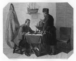 Willem Barents et Jacob van Heemskerk traçant leur route, 1596 vers 1870 - H. Sluyter
