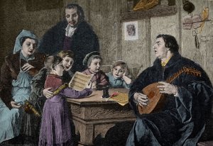 Martin Luther au milieu de sa famille (gravure d