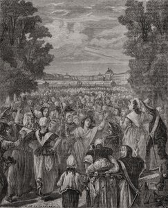 Les femmes marchent sur Versailles, 5-6 octobre 1789, gravé par Pannemaker-Ligny, de 