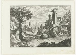 Paysage avec une rivière et des ruines - H. van Schuppen