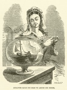 Gulliver navigue son bateau pour amuser sa nourrice - after Hablot Knight Browne