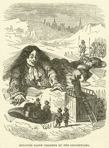 Gulliver fait prisonnier par les Lilliputiens (gravure) - after Hablot Knight Browne