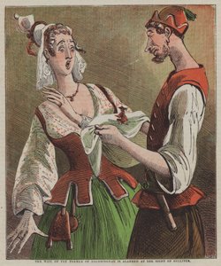 La femme du fermier de Brobdingnag est alarmée à la vue de Gulliver (lithographie en couleur) - after Hablot Knight Browne