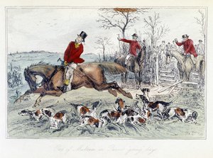 Scène de chasse dans "Les Aventures de Thomas Scott", illustration par H.K. Browne et W.T. Maud; caricature anglaise sur la chasse au renard
