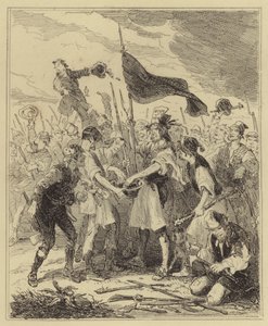 Émeutiers baignant les mains de leur porte-étendard dans le sang - Hablot Knight Browne