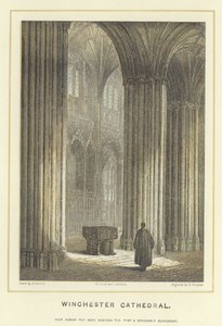Cathédrale de Winchester, vue à travers la nef montrant la façade et le monument de Wykeham - Hablot Knight Browne