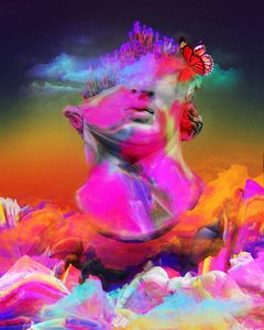 Statue psychédélique aux couleurs vives