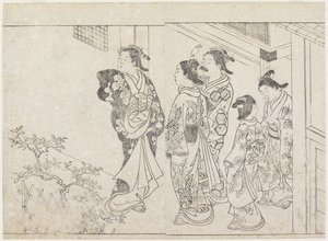 Cinq prostituées dans une cour, début des années 1770 - Hanabusa Shigenobu