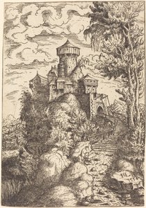 Paysage avec une forteresse et un grand escalier