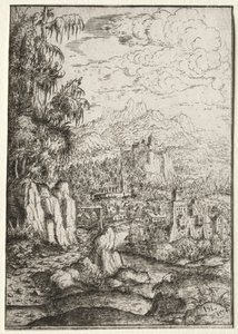 Paysage avec une route vers un château sur une île dans une rivière - Hanns Lautensack
