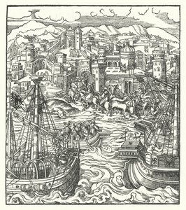 Frédéric III, Empereur romain germanique, arrivant à Rome avec sa fiancée, Éléonore du Portugal - Hans (after) Burgkmair