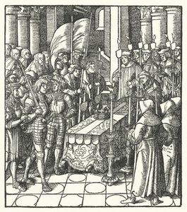 Le roi Louis XII de France à côté du cercueil de son prédécesseur, le roi Charles VIII