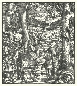 Maximilien I, Roi des Romains, recevant un message pendant la chasse - Hans (after) Burgkmair