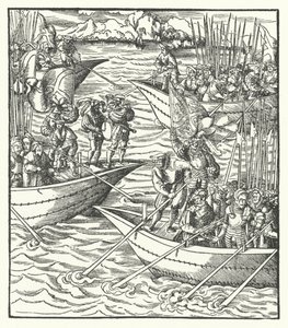 Navires transportant des soldats allemands et français au large de Livourne, Italie - Hans (after) Burgkmair