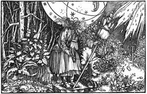 Vieille femme (sorcière ou fée) filant - Hans (after) Holbein the Younger