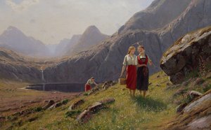 Trois filles au lac de montagne en Norvège occidentale - Hans Andreas Dahl