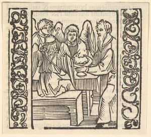 Anges servis à une table, illustration du Speculum Passionis, 1507 - Hans Baldung