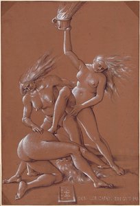 Voeux de nouvelle année avec trois sorcières nues - Hans Baldung Grien