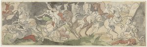 Scène de combat avec cavaliers, à droite Jael et Sisera