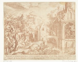 Le Christ arrive à la maison de Lazare, Marthe et Marie-Madeleine - Hans Bol