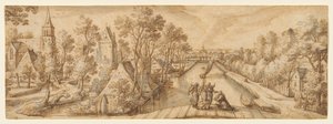 Vue de Delfgauw, avec Abraham et les trois anges