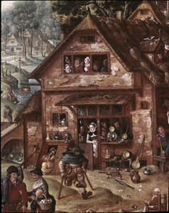 Vue du village avec des scènes burlesques (détail) - Hans Bol