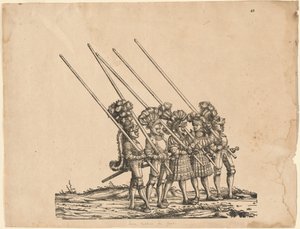 Cinq jouteurs à pied