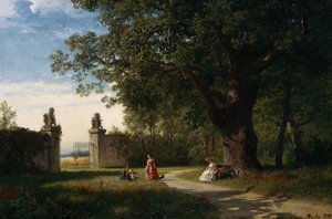 Paysage de parc avec figure - Hans Gude