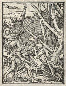 La Danse de la Mort : Expulsion du Paradis ; Adam cultivant le sol - Hans Holbein
