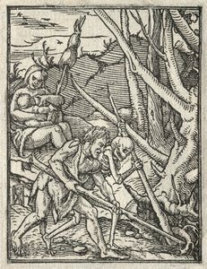 La Danse de la Mort : Expulsion du Paradis, Adam cultivant le sol - Hans Holbein