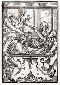 La mort et le diable viennent pour le joueur de cartes, gravé par Georg Scharffenberg, de 