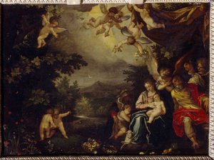 La Sainte Famille avec Sainte Élisabeth et Saint Jean Baptiste - Hans I or Johann Rottenhammer
