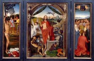 Triptyque de la résurrection. Gauche : Martyre de Saint Sébastien. Droite : l