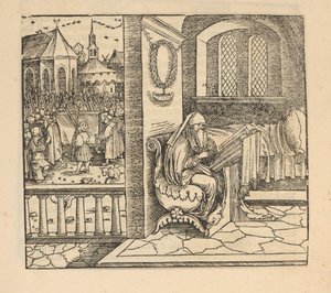 Femme priant et cortège funèbre - Hans Schäufelein (possibly)