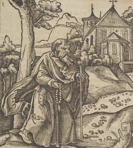 Un vieux pèlerin marchant vers la droite, de Hymmelwagen auff dem, wer wol lebt..., 1517 - Hans Schäufelein the Elder