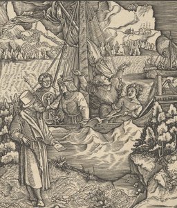 Unfalo mettant en danger le navire de Theuerdanck, de Theuerdanck, 1517 - Hans Schäufelein the Elder