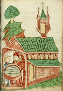 Josaphat et un prêtre près des fonts baptismaux d