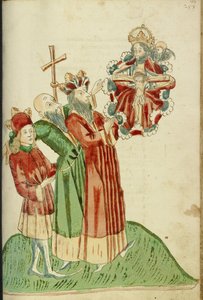 Le roi Avenir, Josaphat et Nachor contemplent le trône de la grâce dans les cieux - Hans Schilling