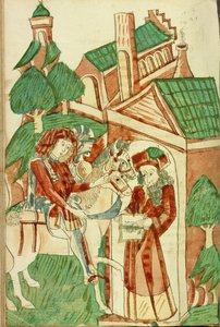 Deux cavaliers du roi Avenir devant le savant païen Nachor