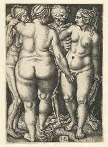 La mort et trois femmes nues debout