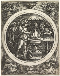 Mucius Scaevola tenant sa main dans le feu - Hans Sebald Beham