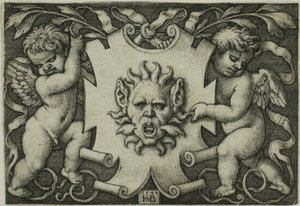 Ornement avec un masque tenu par deux génies - Hans Sebald Beham